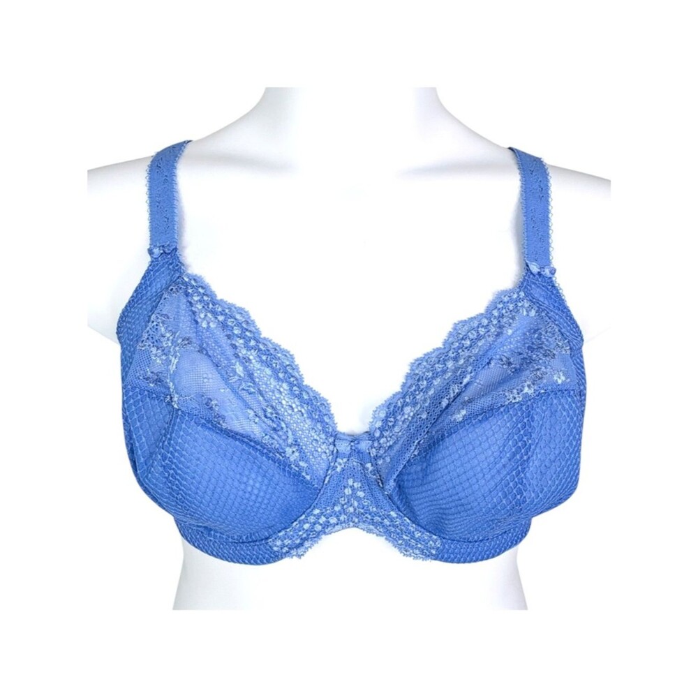 Elomi Charley Underwire Bra sz 42DD * Cornflower Blue Floral Lace